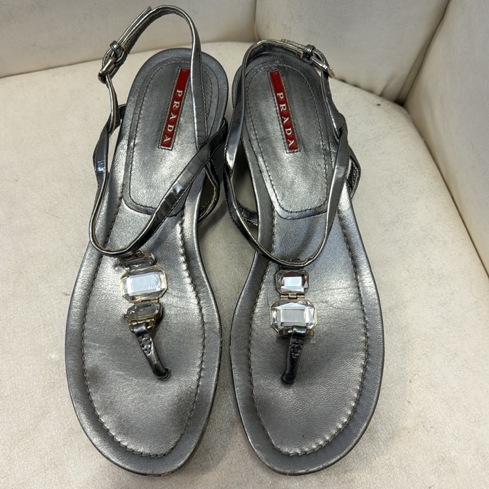 Prada Silver Flats w/ Gem Detail - Picture 4 of 4